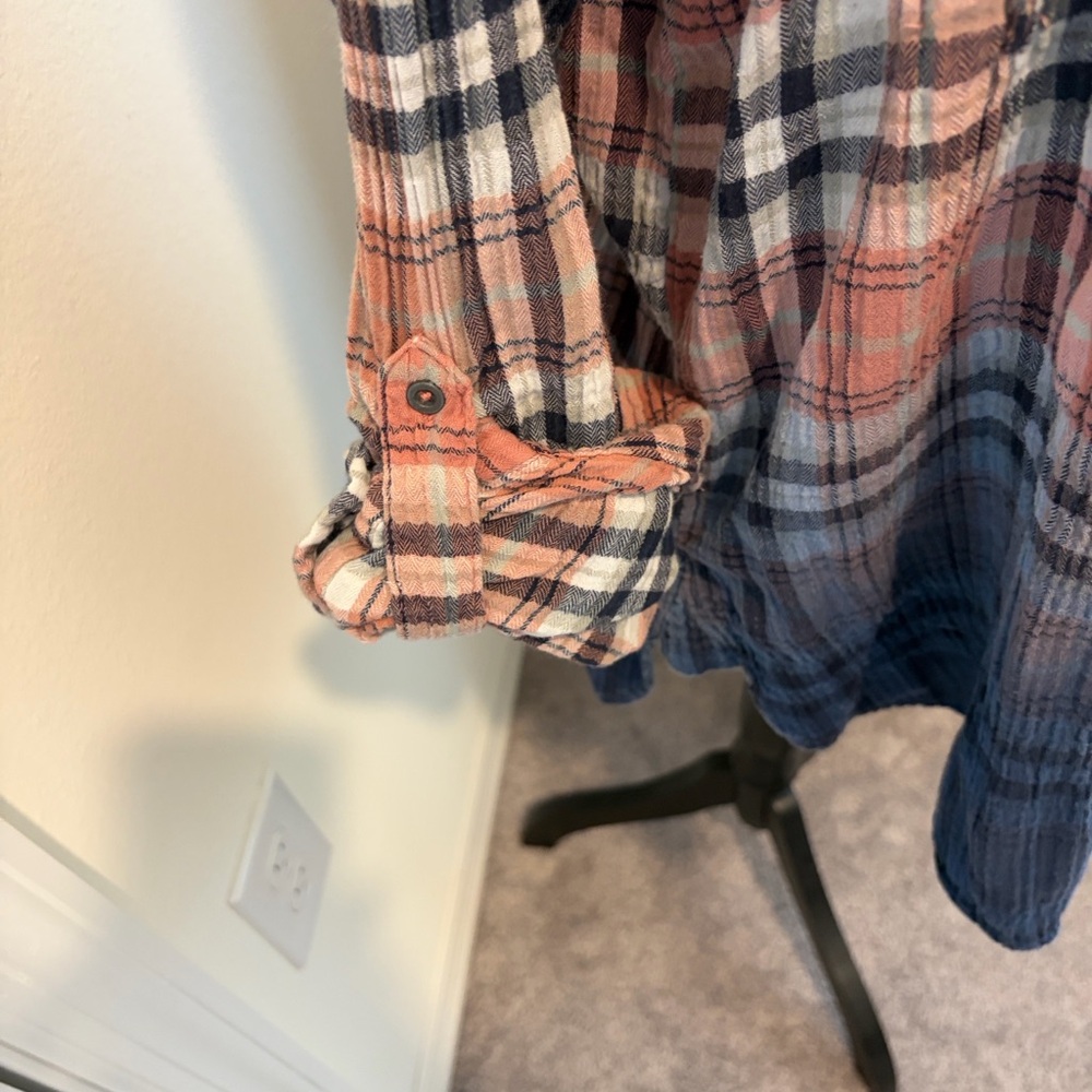 Plaid Button-Up Shirt - Red and Blue With a Lace Shoulder Inset! - Picture 3 of 7
